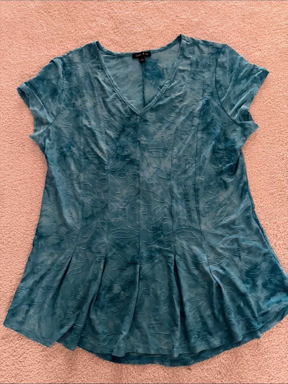 Sami & Jo Teal Embossed V-Neck Flared Tunic